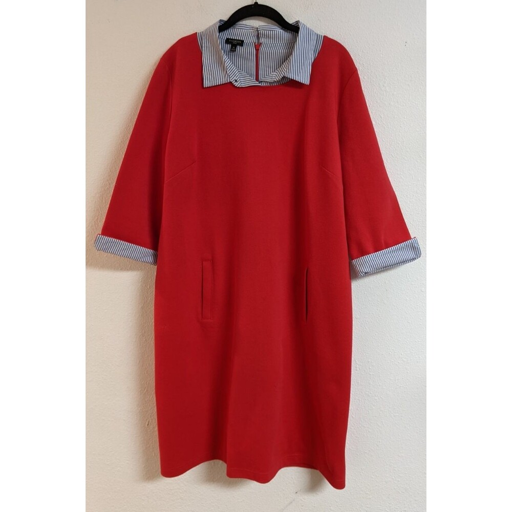 NEW~Women's TALBOTS Red Pique Cotton Layered Look Collared Shirt Dress Size 1X - Picture 2 of 16